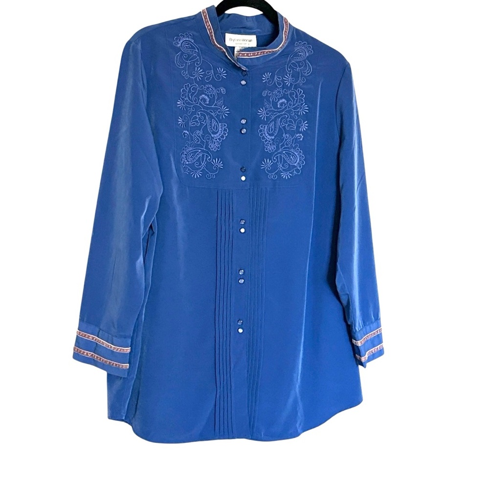 Brylane Woman, Vintage tunic style top, embroidery/velour, periwinkle blue, 18W